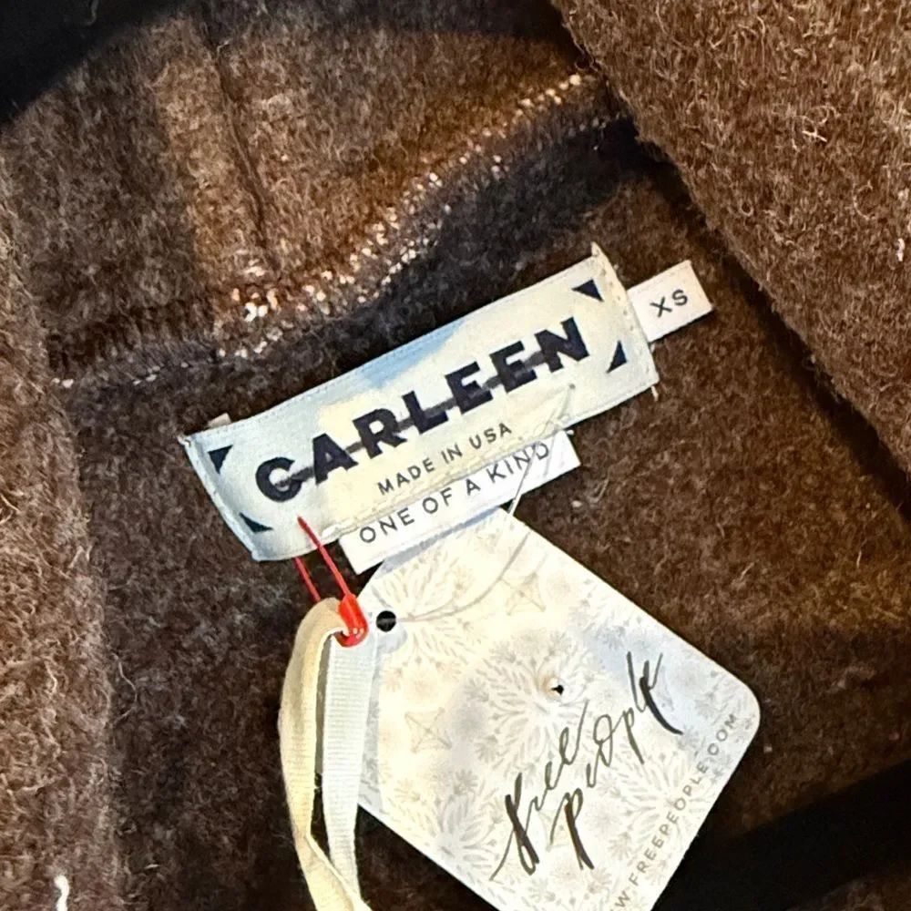 Carleen Free People One-Of-A-Kind Plaid Wool Scarf Jacket Brown & Red — image 3 of 5